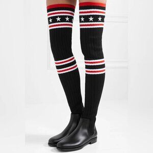 Givenchy Black Over-the-Knee Star & Stripe Sock Rain Boots
